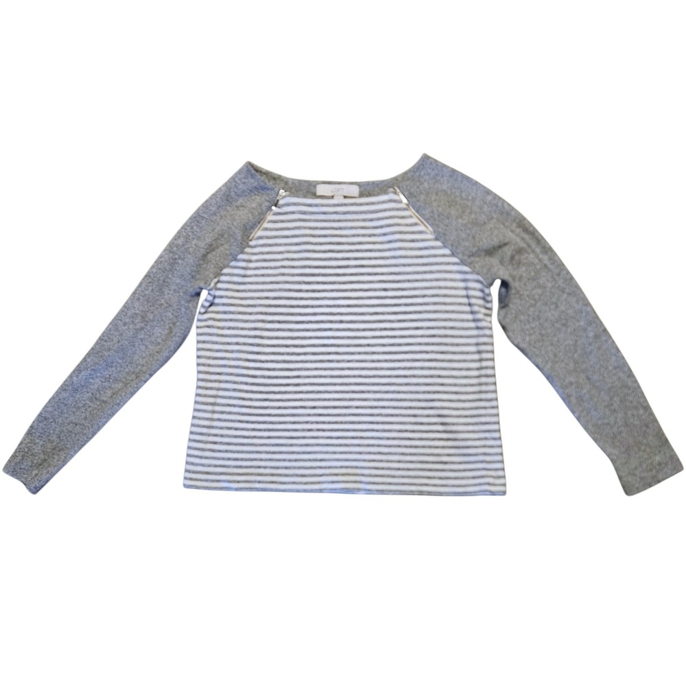 LOFT Striped Zip Shoulder Long Sleeve Top Gray White Size Small Casual - Picture 4 of 13